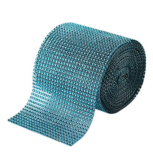 MoreChioce 24 Reihen Strassband,10 Yards 9M Diamant Band Glitzer Funkeln Rhinestone Kristall Mesh Wrap Roll Dekoband zum aufnähen für Hochzeit,Abschlussballkleider,Party Dekoration,See blau von MoreChioce