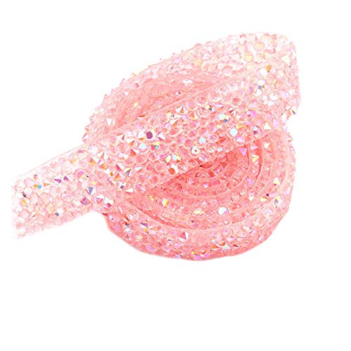 MoreChioce Strass Band,1 Yard Diamant Bandrolle 1.5cm Strasssteine Mesh Wrap Roll DIY Hochzeit Deko Strassband Sparkle Kristall Dekoration für Kleidung Gürtel Handwerk Tasche Hut,Rosa #A von MoreChioce