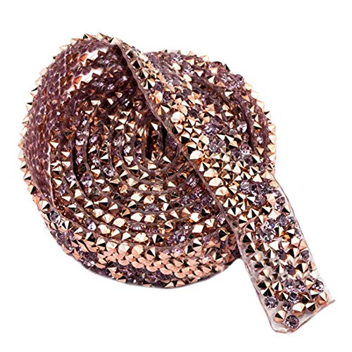 MoreChioce Strass Band,1 Yard Diamant Bandrolle 1.5cm Strasssteine Mesh Wrap Roll DIY Hochzeit Deko Strassband Sparkle Kristall Dekoration für Kleidung Gürtel Handwerk Tasche Hut,Rosa Gold von MoreChioce