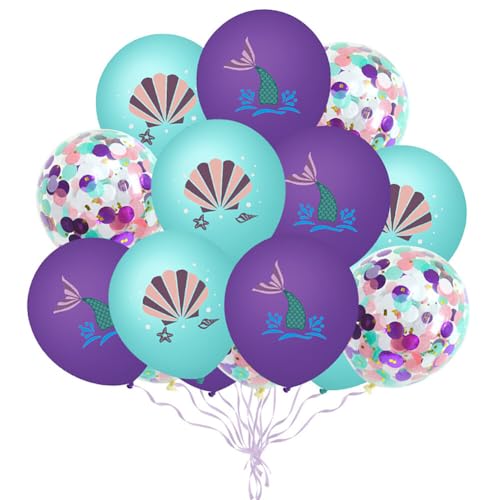 MoreChioce Thema Seifenblasen mit Muschel Seestern Design, Ballons in lila Latex, 15 Stück Konfetti Set für Geburtstagsfeiern von MoreChioce