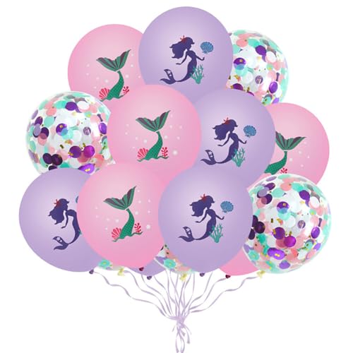 MoreChioce Thema Seifenblasen mit Muschel Seestern Design, Ballons in lila Latex, 15 Stück Konfetti Set für Geburtstagsfeiern von MoreChioce
