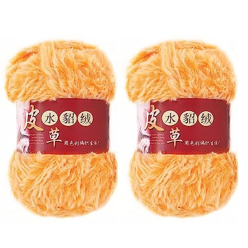 Plüsch-Kunstfell-Garn,MoreChioce 2 x 100g Micro-Polyester Strickwolle Handstrickgarne Flauschiges Kunstfellgarn Fransengarn Plüschgarn Häkelgarn für DIY Stricken Schal Handschuhe Hut,Hell Orange von MoreChioce