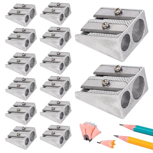 12 Doppelloch Bleistiftspitzer, Magnesium Bleistiftspitzer, Handheld Metall-Bleistiftspitzer, Anspitzer Magnesium, Magnesium Pencil Sharpener, Spitzer aus magnesium, Dosenspitzer für Schule Büro von Moreeulsi