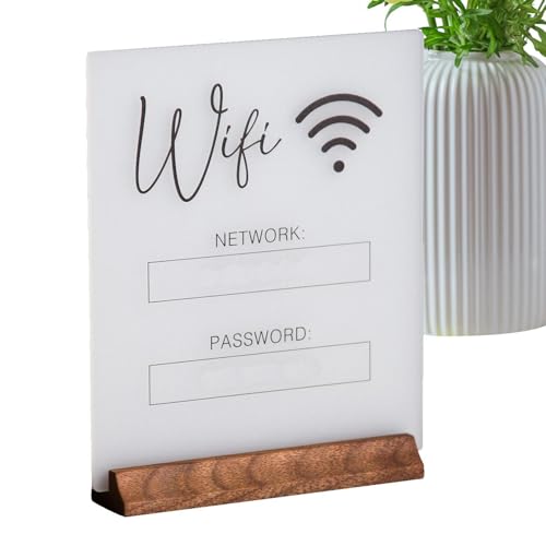 Moreeulsi Acryl-WLAN-Schild, WiFi-Beschilderung mit Holzsockel für Zuhause, WiFi-Schild, Fotoblockhalter, Tafelaufsatz, Dekoration für Zuhause, Geschäft von Moreeulsi