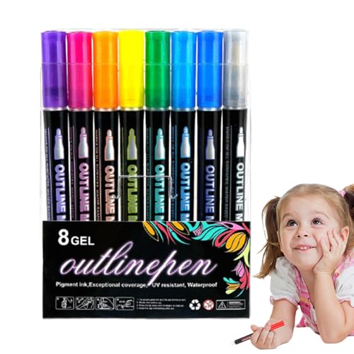 Moreeulsi Art Textmarker, Double-Lines Doodle Outline Marker, Shimmer Drawing Highlighter Pens für Basteln, Scrapbooking, Fotoalben, Journaling von Moreeulsi