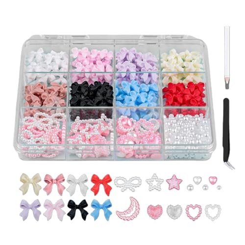 Moreeulsi Nagel-Charm-Set, Schleifen-Nageldekoration,3D-Flatback-Perlen-Set | Nagelzubehör, Maniküre-Dekoration, Stern, Schleife, Herz-Nagelanhänger für wunderschöne Bankettkleidung, tägliche von Moreeulsi