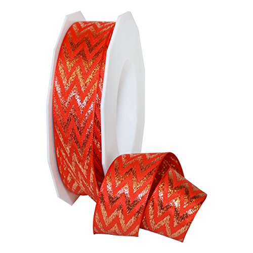 Morex 65225/20-609 Azetat-Band, Chevron-Muster, 2,5 cm x 22 m, Rot/Metallic Gold von Morex Ribbon