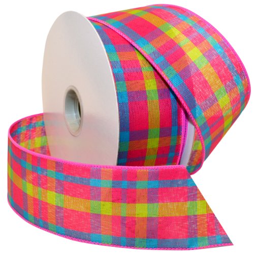 Morex Color Chic kariert Wired Stoff Schleife, 2 1/2 von 50-Yard Spule Shocking Pink/Turquoise von Morex Ribbon