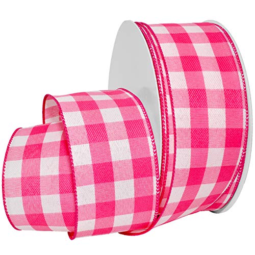 Morex Ribbon 7382.60/50-616 Gingham Style Band, Polyester, shocking pink, 2.5" x 50 yards von Morex Ribbon