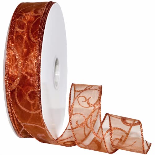 Morex Ribbon 7416.40/50-633 Swirl 3,8 cm x 45,7 m Nylon durchscheinendes Glitzerband, Kupfer, Urlaubsbänder zum Basteln und Weihnachtsdekorationen, Weihnachtsband für Innenbereich, Weihnachtsband für von Morex Ribbon