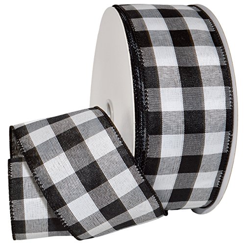 Morex Ribbon Cambridge Schleifenband mit Draht, kariert, 6,3 cm x 45,7 m, Schwarz von Morex Ribbon