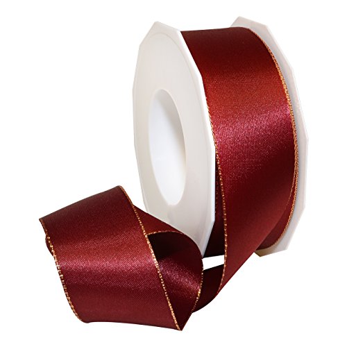 Präsent - BROADWAY Dekorationsband - bordeaux/gold - 25-m-Rolle 40 mm von Morex Ribbon