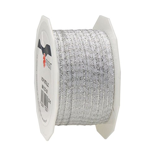 Präsent - VICHY METALLIC Geschenkband - silber/weiss - 20-m-Rolle 10 mm von Morex Ribbon