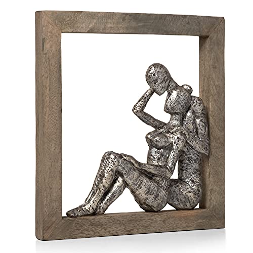 Moritz Skulptur Liebespaar im Bilderrahmen I 27 x 29 x 3 cm I verliebtes Paar I Pärchen I Geschenkidee zum Aufhängen I Mangoholz Holz Deko Figur I Wohnzimmer Dekoration von Moritz