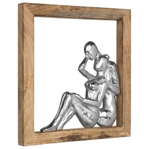 Moritz Skulptur Liebespaar silber im Bilderrahmen I 27 x 29 x 3 cm I verliebtes Paar I Pärchen I Geschenkidee zum Aufhängen I Mangoholz Holz Deko Figur I Wohnzimmer Dekoration von Moritz