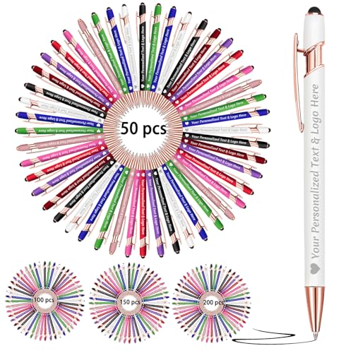 Morlavid Kugelschreiber mit Namenslogo, personalisierbar, mit Eingabestift, bis zu 500 Stück, glattes Schreiben, Geschenk für Geschäftsabschluss, 50 Stück von Morlavid