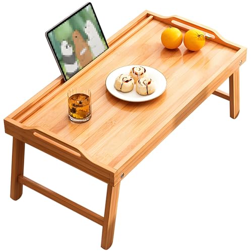 Laptoptisch Betttablett Klappbar Laptop Tisch für Bett, Tablett Bett aus Bambus, Study Table, Lapdesks für Lesen oder Frühstücks und Zeichentisch (Wood Color,60x35x28cm) von Morlinca