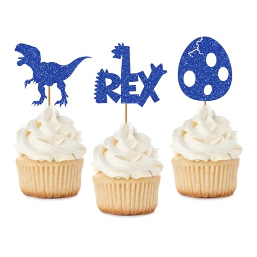 Morndew 24 Stück Glitzer Grün Gold Dinosaurier Stegosaurus Tyrannosaurus Cupcake Topper für Dinosaurier Thema Party Geburtstag Party Baby Shower Hochzeit Party Dekorationen von Morndew