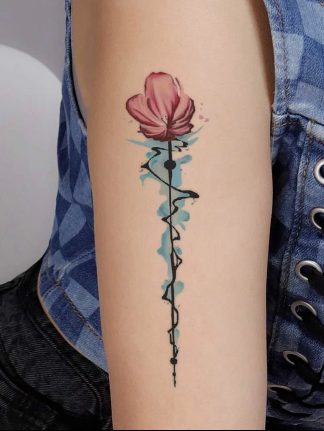 Aquarell Langstiel Blumen Tattoo Set - Florale Tattoos Natur Boho Für Frauen Männer Unisex Festival von MorningStarSupplyCo