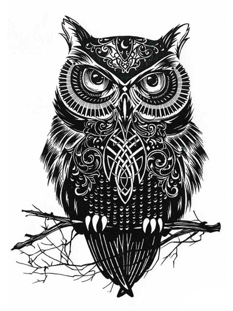 Thronende Eule Temporäres Tattoo Für Frauen Männer Unisex - Tier Tattoos Mandala Ärmel Vogel von MorningStarSupplyCo