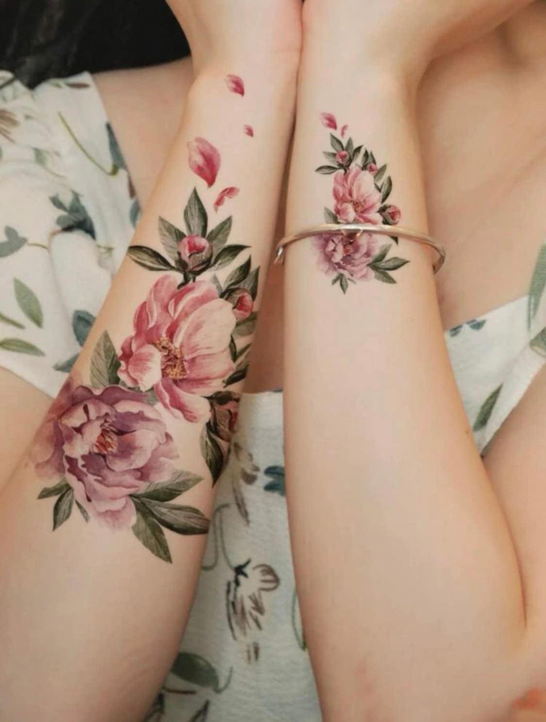 Vintage Boho Blumengesteck Temporäres Tattoo Für Frauen Männer Unisex - Pfingstrose, Rose, Blumen Tattoos Hipster Festival von MorningStarSupplyCo