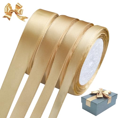 132 m Goldband-Set, Goldbänder zum Basteln, dick, 6/10/15/20 mm Ballonbänder für Geschenkverpackungen, Basteln, Kuchendekoration, goldene Satinbänder, dünn, geeignet für Party, Valentinstag von Morocket