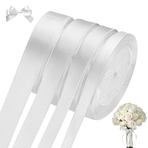 132M Geschenkband Weiße Set, 6/10/15/20mm Geschenkband Breit,Satinband Weiss Für Taufe Geburtstag Deko,Geschenkverpackung,Schleifenband Weiss Hochzeit Geeignet für Basteln,Kuchendekoration von Morocket