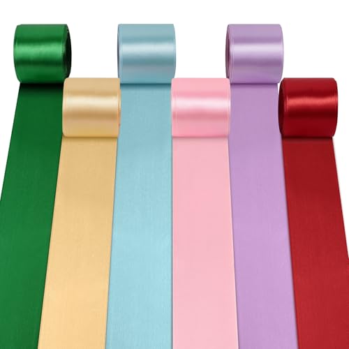 60m Regenbogen Satinband, 50mm Breit Bunte Stoffbänder Große, 6 Farben Geschenkband Breit, Polyester Satinband, Satinband Geschenkband für Geschenk, Handwerk, Hochzeitsdekoration von Morocket