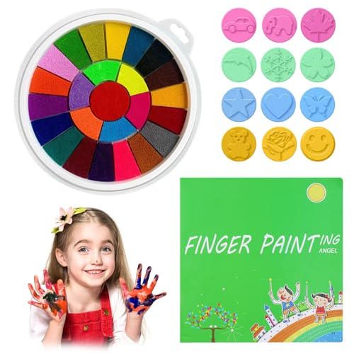 Fingermalerei Kit Kinder, 25 Farben Lustiges Finger Mal Set mit 40 Seiten Malbuch, 12 Malstempel aus Gummi, Finger Stempelkissen Stempel, Abwaschbares Fingermalset Malset für Stoffmalerei, Schule von Morocket