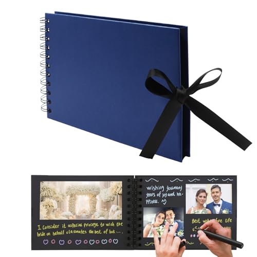 Buch Selber Gestalten, Fotoalbum zum Selbstgestalten, Fotoalbum zum Einkleben, Fotoalbum Klein, Scrapbook Fotobuch 60 Schwarzen Seiten für Hochzeitstagsgeschenk (Navy Blau) von Morocket