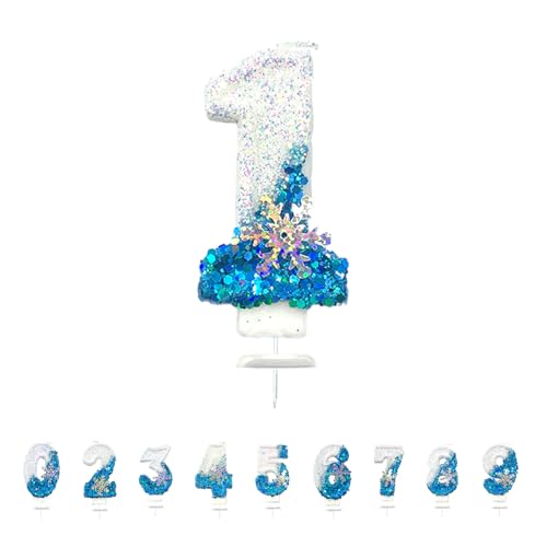 Geburtstagskerzen Zahlen, 3D Blue White Frozen mit Schneeflocke Geburtstagskerzen, Glitzernde Kerzen für Kuchen, Geburtstag Tortendeko Kerzen für Kinder, Jubiläum, Meilenstein (Nummer 1) von Morocket