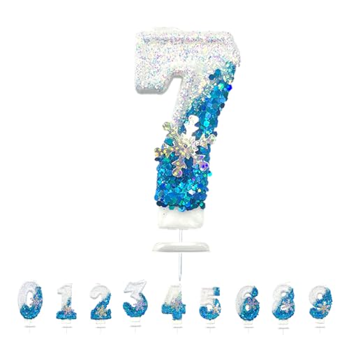 Geburtstagskerzen Zahlen, 3D Blue White Frozen mit Schneeflocke Geburtstagskerzen, Glitzernde Kerzen für Kuchen, Geburtstag Tortendeko Kerzen für Kinder, Jubiläum, Meilenstein (Nummer 7) von Morocket