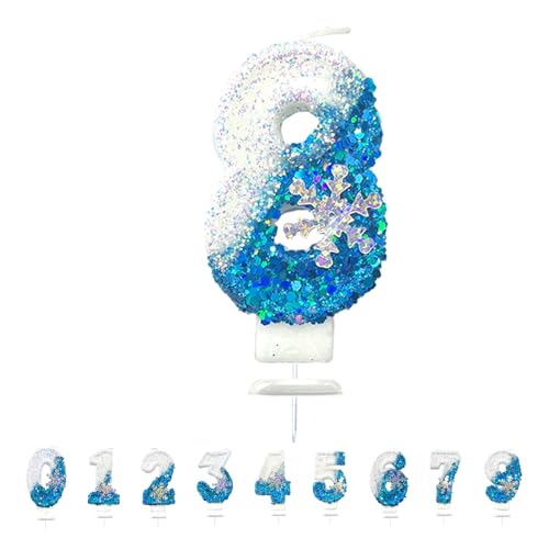 Geburtstagskerzen Zahlen, 3D Blue White Frozen mit Schneeflocke Geburtstagskerzen, Glitzernde Kerzen für Kuchen, Geburtstag Tortendeko Kerzen für Kinder, Jubiläum, Meilenstein (Nummer 8) von Morocket