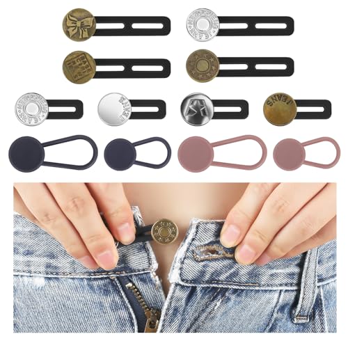 Morocket 12 Stück Hosenbunderweiterung Knopf, 4 Größen Hosenbund Verlängerung,Hosenbunderweiterung Knöpfe,Verlängerung Buttons,Taille Extender Knopf,Metall Hosenknopf für Jeans Hosen von Morocket