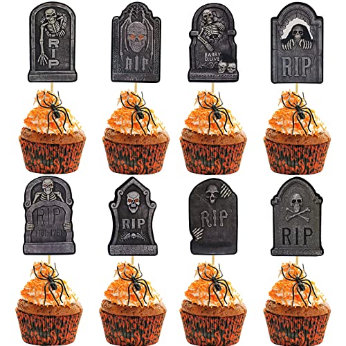 Morofme 24pcs Halloween Cupcake Toppers Grabsteine Cupcake Picks Friedhof Kuchen Topper Grabstein Kuchen Picks Gruselige Halloween Cupcake Dekoration für Halloween Horror Party von Morofme