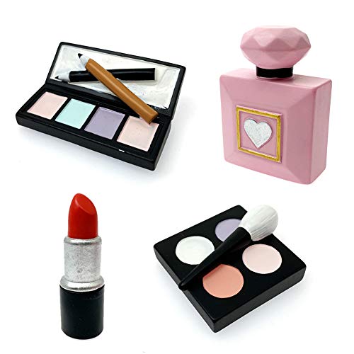 Morofme 4 Stück Make-up-Kuchenaufsatz, Harz Kosmetik Lippenstift Parfümflasche Lidschatten Rouge Makeup Kuchendekoration für Brautparty Bachelorette Mädchen Frauen Spa Makeup Themen Geburtstag party von Morofme