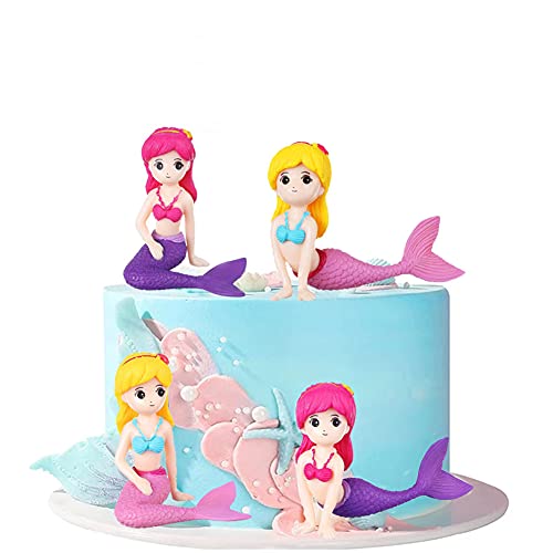 Morofme 4pcs Meerjungfrau Kuchen Topper,Meerjungfrau Puppe Figuren, Meerjungfrau Geburtstagstorte Cupcake Dekorationen für Mädchen Meerjungfrau Prinzessin unter dem Meer Thema Geburtstag Babyparty von Morofme