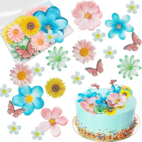 Morofme 55pcs Essbare Blume Schmetterlinge Kuchen Topper Waffel Papier Blume Cupcake Toppers Hawaiian Blume Kuchen Dekorationen Gemischte Größe für Tropische Luau Thema Geburtstag Baby Dusche Party Su von Morofme