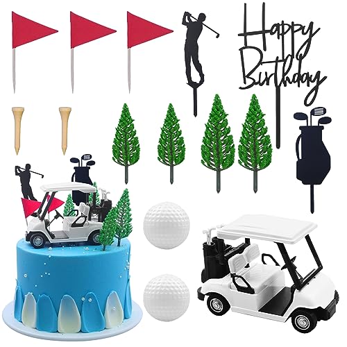 Morofme Golf Kuchen Dekorationen Golf Geburtstag Kuchen Toppers Mini Golf Cart Spielzeug Golf Thema Kuchen Dekorationen mit Cart Flagge Golf Ball grüner Baum für Golf Thema Party Supplies von Morofme