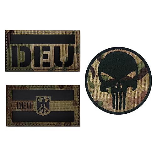 3 Pack, DEU Deutsche Flagge IR Infrarot Reflektierend Patches mit 1* Klett Patches Punisher Für Taktische Militär Kleidung Rucksack Baseballkappe Uniform Weste Hundegeschirr Patch von Morpome