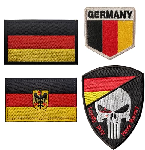 DEU Deutsche Flagge Patches Klett Patches Punisher Für Taktische Militär Kleidung Rucksack Baseballkappe Uniform Weste Hundegeschirr Patch (4 Pack Flagge) von Morpome