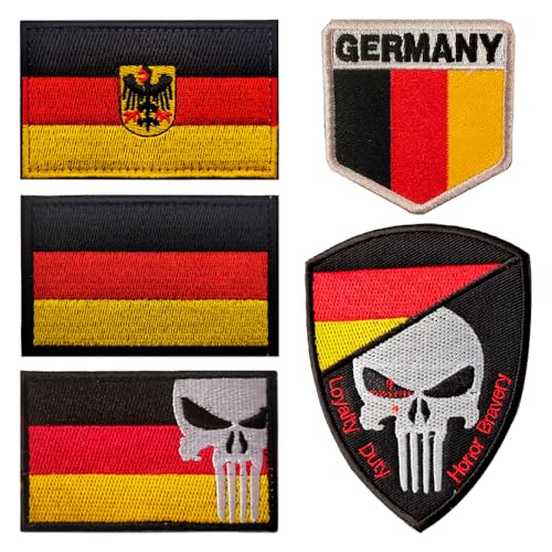 5 Pack, Deutsche Flagge Patches Klett Punisher Patches Für Taktische Militär Kleidung Rucksack Baseballkappe Uniform Weste Hundegeschirr Patch von Morpome