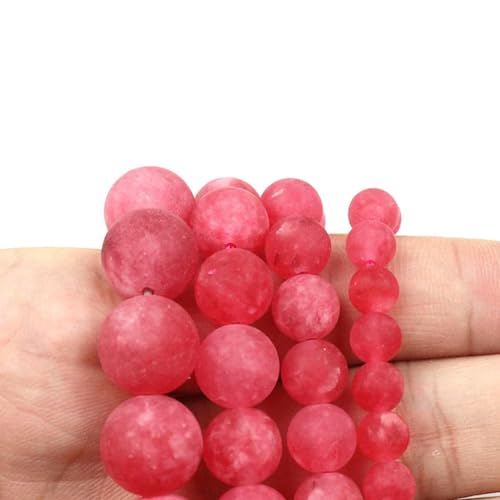Natürlicher matter Angelit-Rhodochrosit-Stein, glatt, rund, lose Abstandshalter, Perlen für Schmuckherstellung, DIY-Armband, 38,1 cm, Rot, ca. 63 Perlen von MorrEz