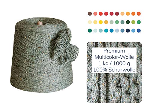1 kg Strickwolle Multicolor Farbverlauf Schurwolle Merinowolle Handstrick günstige Wolle zum Stricken Häkeln Sockenwolle Garn 1000g Nadel 3 3,5 4 - Grün von Moschen Bayern
