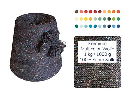 1 kg Strickwolle Multicolor Farbverlauf Schurwolle Merinowolle Handstrick günstige Wolle zum Stricken Häkeln Sockenwolle Garn 1000g Nadel 3 3,5 4 - Schwarz von Moschen Bayern