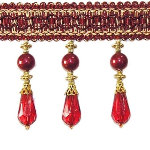 1m Luxus Diamantlook Bänder mit Korallen Meterware Breite 75 mm Rot & Gold Diamantlook Bänder Zierband Posamentenborte mit Kristale Dekoborte Zierborte für Gardinen Vorhangborte Barock von Mosel Avenue Art & Gobelin Studio