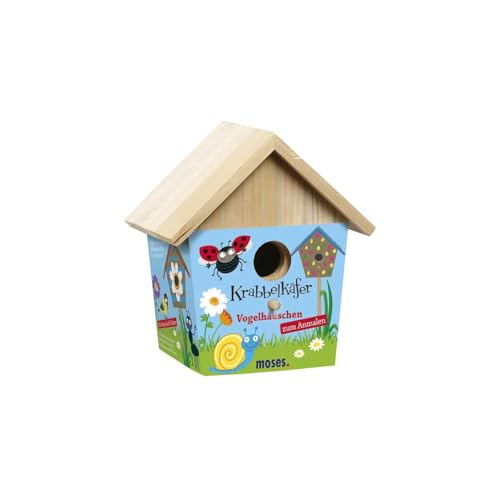 Moses. Krabbelkäfer Vogelhäuschen, Holz-Vogelhaus zum DIY bemalen, Aus Kiefernholz mit Acrylfarben und Pinsel, Flugloch Ø 28mm, Für den Garten von moses