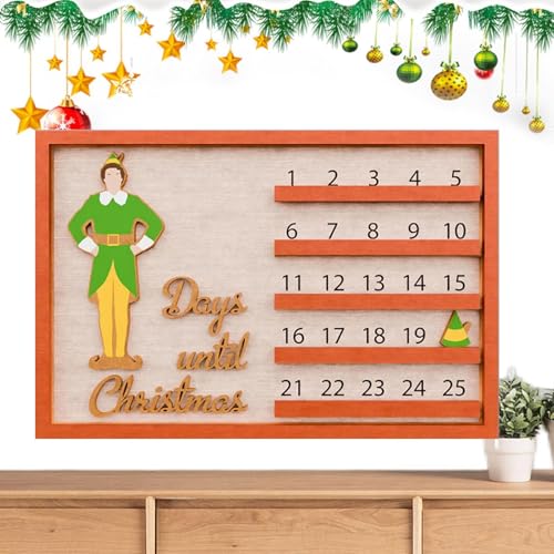 Moslalo Countdown-Kalender, Adventskalender 2024 | Countdown zum Weihnachtskalender aus Holz - Bauernhaus-Weihnachtsdekoration, Cartoon-Muster, Tischaufsatz für Wohnzimmer, Schlafzimmer, Kinderzimmer von Moslalo