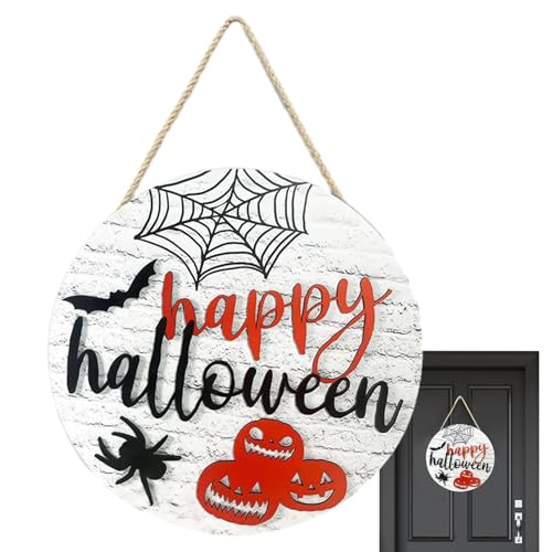 Moslalo Halloween Türhänger,Halloween Haustürschild | Türdekoration Kranz Happy Halloween Holzschild,Glattes Willkommens-Türschild, Dekoration, Wandschild für Fenster, von Moslalo