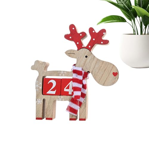 Moslalo Niedlicher Tischkalender, Countdown bis Weihnachtsblöcke - Weihnachts-Countdown aus Holz,Weihnachtsmann-Resindeer-Countdown-Blöcke für Zuhause, Tisch, Kamin, Fensterbank von Moslalo